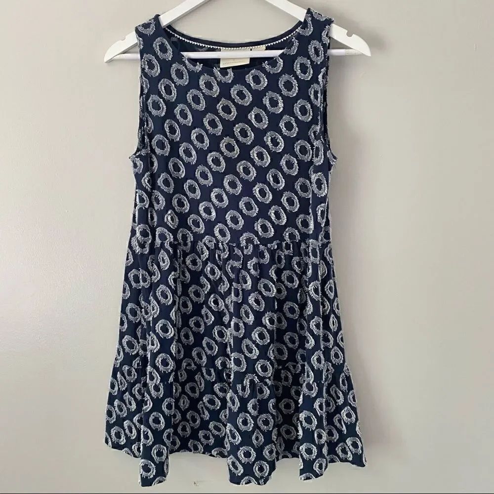 Maeve by Anthropologie Blue & White Geometric Shift Dress – XS – Babydoll Vibe